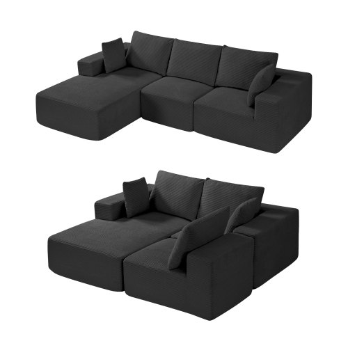 

VEVOR Sofá Modular Seccional en Forma de L 2650 x 1650 x 570 mm, Sofá Seccional Nube con Esponja de Alto Rebote y Densidad, Sofá de Pana Tapizado con Cojín para Sala de Estar, Apartamento, Negro