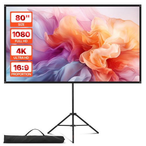 

VEVOR Pantalla de Proyector con Trípode, Pantalla de Proyección Portátil Antiarruga de 203,2 cm con Bolsa de Transporte Ángulo Amplio de 160° 16:9 4K HD para Presentaciones de Cine en Casa