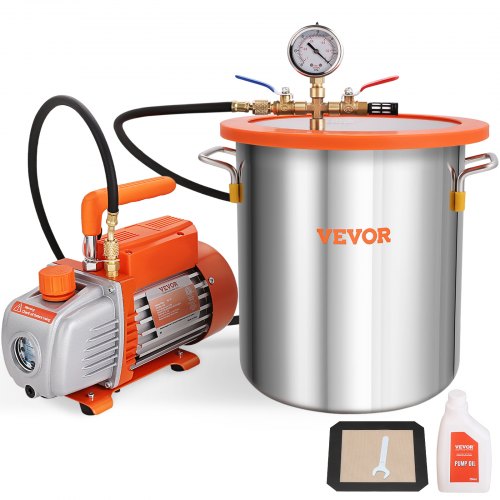 

VEVOR Kit de Cámara de Vacío de 19 L y Bomba de 100 L/min Kit de Cámara de Desgasificación al Vacío con Tapa de Vidrio Templado 150 W 1/5 HP Bomba de Vacío de 1 Etapa con Botella de Aceite 250 ml