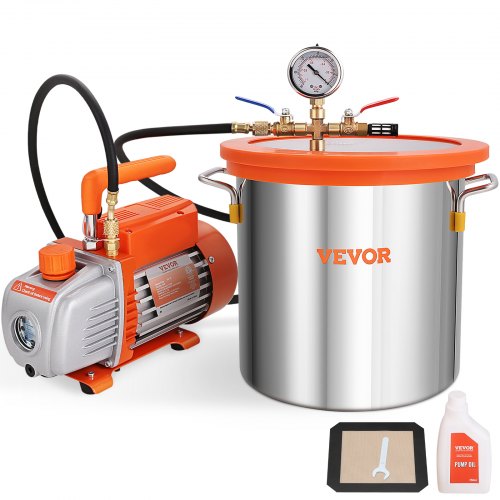 

VEVOR Kit de Cámara de Vacío de 19 L y Bomba de 100 L/min Kit de Cámara de Desgasificación al Vacío con Tapa de Vidrio Templado Bomba de Vacío de Una Etapa con Botella de Aceite de 250 ml