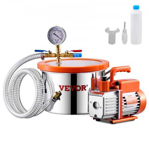 

VEVOR 5,68 L Cámara de Vacío y Kit de Bomba 3,5 CFM Kit de Cámara de Desgasificación con Bomba de Vacío de Una Etapa con Tapa de Acrílico, Aceite, Manguera para Desgasificar Resinas, Siliconas