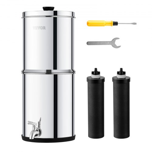 

VEVOR Sistema de Filtración de Agua por Gravedad 8,5 L Filtro de Agua por Gravedad para Encimera Acero Inoxidable 304 Reduce Plomo y hasta 99% de Cloro con 2 Filtros de Carbón y Grifo para Hogar