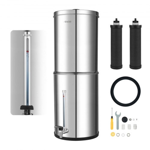 

VEVOR Sistema de Filtración de Agua por Gravedad 12,3 L Nivel Visible, De Acero Inoxidable, Reduce Plomo y Hasta 99% del Cloro, Con 2 Filtros de Carbón, Con Grifo y Soporte, Para Hogar, Camping
