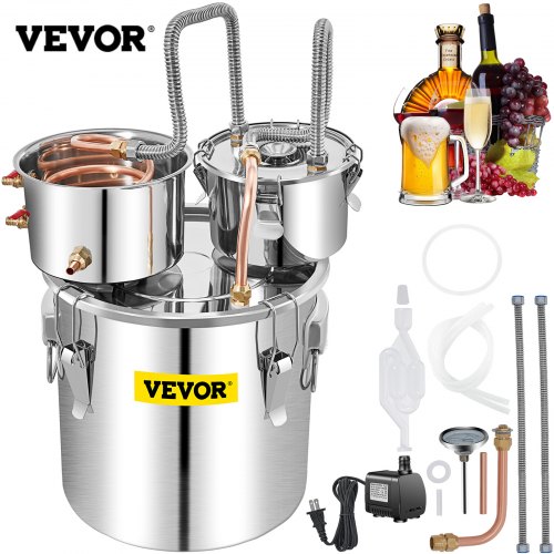 

VEVOR Destilar Alcohol Destilador de Agua de 13,2 galones (50 L) Alambique para Destilación Casera 2 Barriles Serpentín Acero Inoxidable para