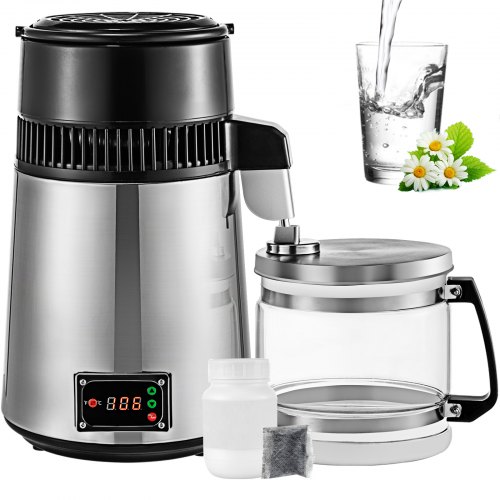 

VEVOR 4 L Destilador de Agua de Acero Inox 750 W, Destilación Filtro Purificador, Destilador de Agua Portátil con Botella de Vidrio de Colección Pura Máquina para el Agua Destilada Casera
