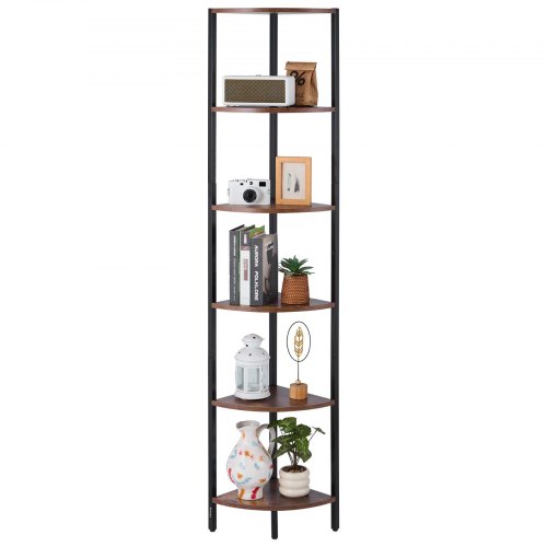

VEVOR Estante de Esquina 6 Niveles con Luz LED 28,5x28,5x171,5 cm Estantería de Esquina con Marco de Metal Estantes de Madera Librería de Almacenamiento para Dormitorio, Sala de Estar, Oficina