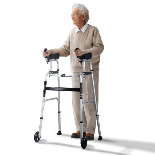 

Andador plegable 2 en 1 VEVOR con reposabrazos extraíbles, altura ajustable, ruedas sólidas de 5", aluminio ligero, ayuda para la movilidad con ruedas delanteras para personas mayores discapacitadas, 450 libras