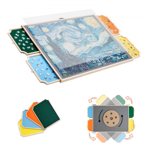 

VEVOR Tablero de Rompecabezas Giratorio de 1500 Piezas con 4 Cajones de Fieltro de Colores y Cubierta, Sistema de Almacenamiento de Rompecabezas, 890 x 660 x 32 mm, para Ocio y Entretenimiento