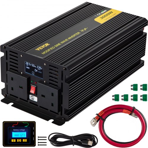 

VEVOR Inversor de Corriente Coche de 24V DC a 240V AC Inversor de Onda Sinusoidal Modificada 3000W Onda Modificada Convertidor con Pantalla LCD Transformador Enchufe UK para Coche, Caravana, Camping