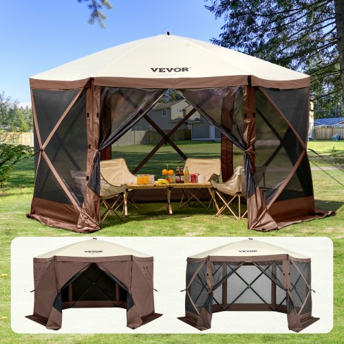 

VEVOR Gazebo Tienda Mosquitera Emergente 6 Lados Refugio Solar Marrón 3,51x3,51m