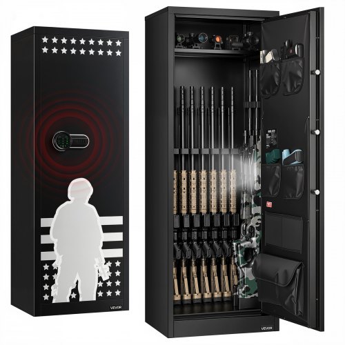 VEVOR Armario para Armas Largas con Cerradura con Contraseña, Caja Fuerte para 10-12 Rifles con 4 Bolsillos para Pistolas y 3 Estantes Ajustables, 500 x 400 x 1380 mm (Requiere Ensamblaje)