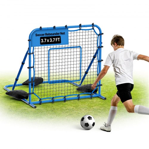 

VEVOR Red de Rebote para Fútbol 1080 x 1090 mm, Rebotador de Fútbol con Ángulo de Cambio Rápido para Control, Estructura de Hierro y Red de PE, Práctica de Pases, para Adolescentes y Adultos, Azul