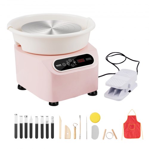 

VEVOR Torno de Alfarero Eléctrico 280 mm 350 W con 4 Patas de Soporte Rosa