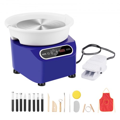

VEVOR Torno de Alfarería Eléctrico 280 mm 450 W con Pedal Pantalla Táctil LCD Mini Torno de Alfarería con 4 Patas de Soporte Rango de Velocidad de 50-300 rpm para Manualidades de Cerámica DIY, Azul