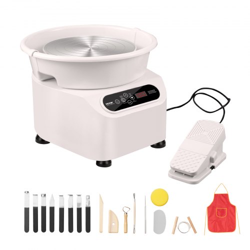 

VEVOR Torno de Alfarería Eléctrico 280 mm 450 W con Pedal Pantalla Táctil LCD Mini Torno de Alfarería con 4 Patas de Soporte Rango de Velocidad de 50-300 rpm para Manualidades de Cerámica DIY, Blanco