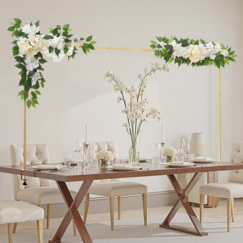 

VEVOR Arco de Mesa, Ajustable de 711,2 a 2489,2 mm de Largo y de 330,2 a 1066,8 mm de Alto, con Varilla Decorativa y Flores, Marco de Globo Dorado para Decoración de Bodas, Cumpleaños y Navidad