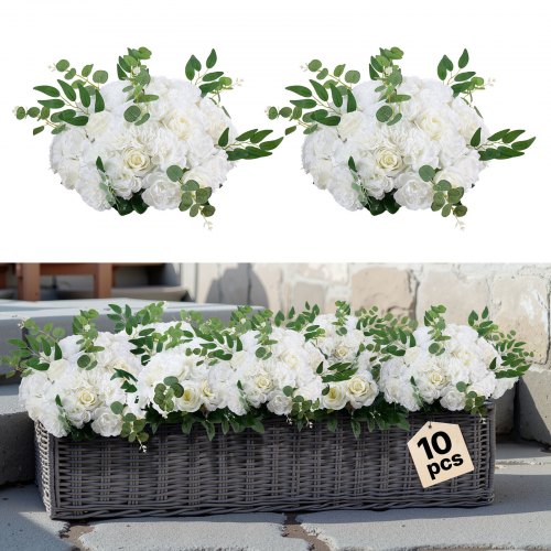 

VEVOR Ramo de Bolas de Flores Exuberantes Artificiales, Diámetro Máx. 450 mm, para Centros de Mesa de Boda, Rosas Blancas Pétalo de Seda Poste Plástico, Estilo Sofisticado, 450 x 450 x 270 mm, 10 uds