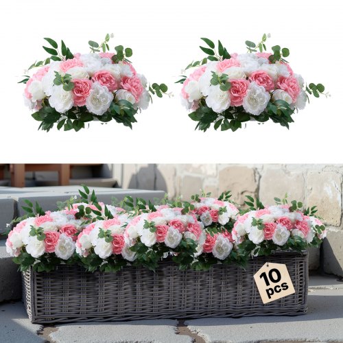 

VEVOR Ramo de Bolas de Flores Artificiales Exuberantes, 10 Unidades, Ideales para Centros de Mesa de Boda, Arreglos de Rosas para Decoración del Hogar, Color Rosa y Blanco, 450 x 450 x 270 mm
