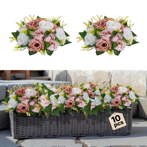 

VEVOR Ramo de Bolas de Flores Artificiales, 10 Unidades, 24 cm de Diámetro, Ideales para Centros de Mesa de Boda, Arreglos de Rosas Exuberantes para Decoración del Hogar, Color Rosa y Blanca
