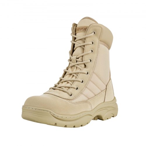 

VEVOR Botas Tácticas Militares Hombre, 203 mm, de Cuero y Tela Oxford 1000D, Ligeras y Transpirables, con Cremallera Lateral, para Motociclista, Seguridad al Aire Libre, Talla 12 EE. UU., Arena