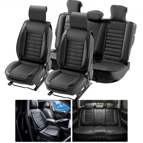 

VEVOR Fundas Universales para Asientos Delanteros y Traseros de Automóvil, Juego Completo de Asientos, 9 Piezas de Fundas para Asientos de Piel Sintética, Diseño Semicerrado, para los Autos, Negro