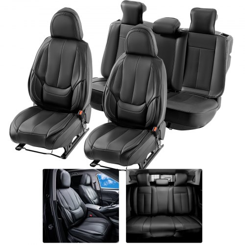 

VEVOR Fundas de Asiento Universales para Asiento Delantero y Trasero, 13 Piezas de Funda de Asiento de Piel Sintética, Diseño Completamente Cerrado, Reposacabezas Desmontable y Compatible, Negro