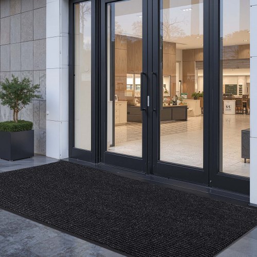 

VEVOR Felpudo para Puerta de Entrada, Interior y Exterior, Elegante Alfombra de Tiras Largas con Reverso PVC, Resistente y Lavable, para Pasillo, Balcón y Garaje, Color Gris, 3048 x 914 x 7 mm