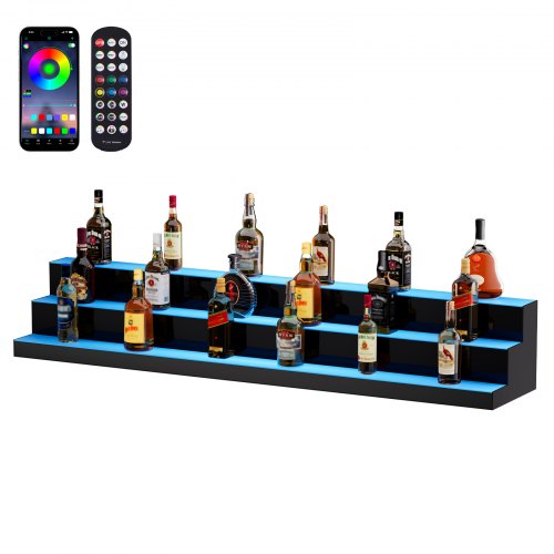 

Estante de exhibición de botellas de licor iluminado con LED VEVOR, estante de barra comercial iluminado de 3 niveles y 60 pulgadas, soporte para whisky de 3 pasos, estantes acrílicos para bebidas con control remoto RF y aplicación e iluminación multicolo