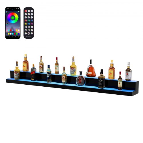 

VEVOR Estante de exhibición de botellas de licor iluminado con LED, estante de barra comercial iluminado de 2 niveles de 72 pulgadas, soporte para whisky de 2 pasos, estantes de bebidas de acrílico con control remoto RF y aplicación e iluminación multicol