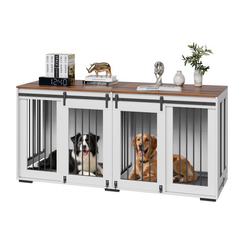 

VEVOR Jaula para Perros 1800 x 600 x 861 mm para Dos Perros con Puertas Corredizas Dobles, Soporte para TV para Jaula para Perros con Marco de Acero para Perros Pequeños, Medianos y Grandes, Blanco