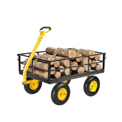 

VEVOR 2 en 1 Carrito de Jardín de Acero de 2125 x 750 x 670 mm con Neumáticos Todoterreno de 13", Laterales de Malla Extraíbles y Manija Giratoria de 180°, Carga de 544,31 kg, Amarillo y Negro