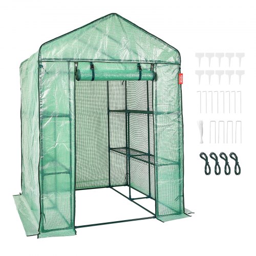 

VEVOR Invernadero de Jardín 141x141x200 cm Carpa Lona de PE para Plantas con 4 Estantes Carga de 15kg con Puerta y Ventanas Marco de Acero Montaje Fácil Ideal para Plantar Flores Almacenamiento, Verde