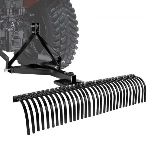 VEVOR Escarificadora de Césped de 1525 mm, con 32 Púas de Acero Q235, Rastrillo Paisajístico de 3 Puntas con Accesorios para Tractor, para Limpiar el Césped y Nivelar el Terreno, Color Negro