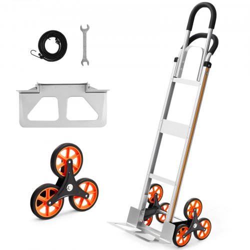 VEVOR Carretilla de Mano Plegable con Asa Telescópica, Carga Máxima 150 kg, Carro Sube Escaleras Marco Resistente de Aleación de Aluminio con 6 Ruedas y 2 Cuerdas, para Oficina Compra Hogar y Almacén
