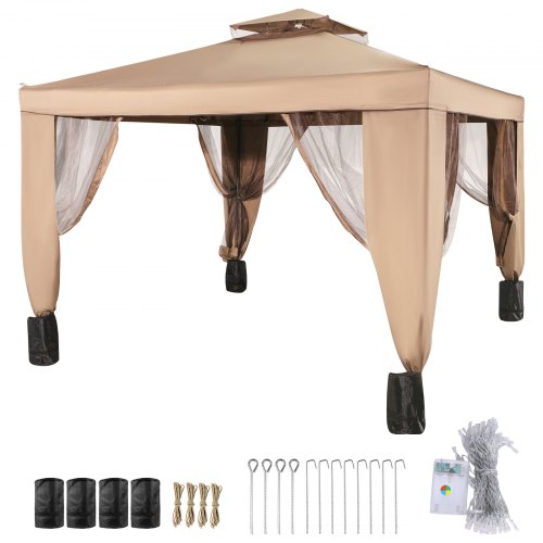 

VEVOR Gazebo en Patio Gazebo con Mosquitera 10x10ft (3,3mx3,3m), Cenador de Acero para Exteriores 2 Niveles, Gazebo Pabellón Exterior Jardín Marrón