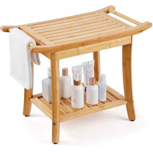 

Banco de ducha de bambú VEVOR, 24 x 13,8 x 18,9 pulgadas, taburete de ducha impermeable con asa para estante de almacenamiento, capacidad de carga de 300 libras, organizador de asiento de bañera de spa, para adultos, mujeres mayores, ancianos, interiores 