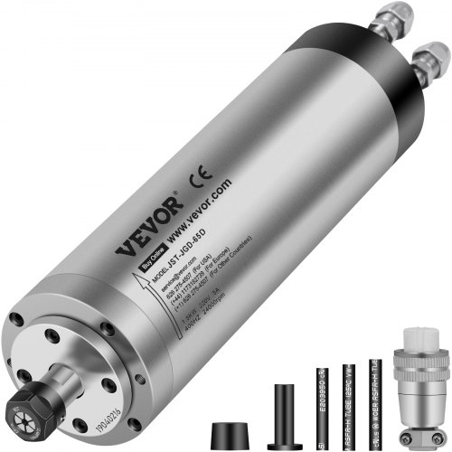 VEVOR Kit Moteur de Broche CNC Refroidissement par Eau 1,5kW Vitesse 8000-24000 tr/min Dissipation de Chaleur par Ventilateur 220V-250V Battement de 0,005mm pour Machine de Gravure Bois Pierre Métal
