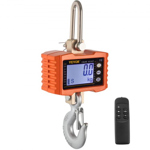 VEVOR Peson Électronique 1000kg/2200lbs,Peseur Balance à Grue avec crochet, Balance Suspendue industrielle Orange,Écran LED pour les chantiers, la pêche, la chasse ou l'autre travail lourd