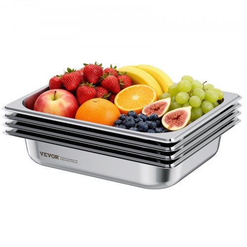 

VEVOR Bac Gastronorme GN 1/2, Récipient de Restauration en Acier Inoxydable 4PCs 3,8 L, Bac Inox Alimentaire Profondeur 6,4 cm, Anti-adhérent et Antirouille, pour Bain-marie Buffet Chauffe-plats Hôtel