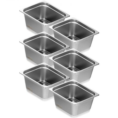 

VEVOR 6PCs Bac Gastronorme GN 1/2 Récipient Inox Bain-marie 15 cm Profondeur