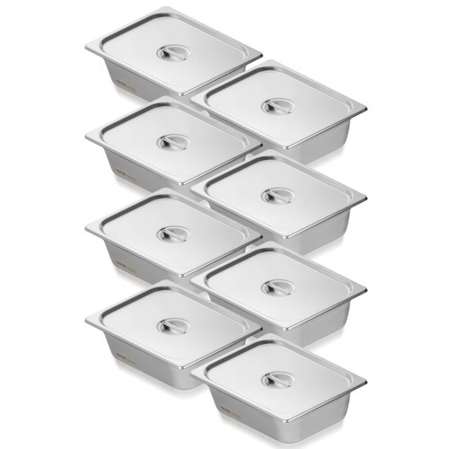 

VEVOR 8PCs Bac Gastronorme GN 1/2 Récipient Inox Bain-marie 10,2 cm Profondeur