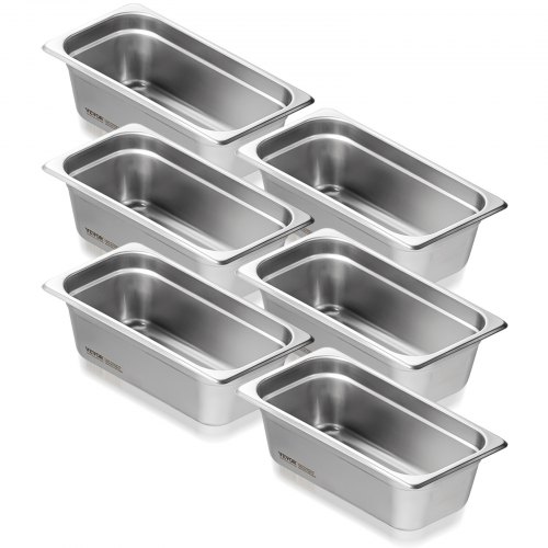 

VEVOR 6PCs Bac Gastronorme GN 1/3 Récipient Inox Bain-marie 10 cm Profondeur