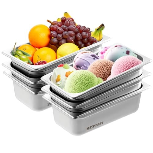 

VEVOR Bac Gastronorme GN 1/3 Lot de 6, Récipient Inox pour Bain-marie 0,8 mm d'Épaisseur, Bac Inox Alimentaire 10 cm Profondeur, pour Fours à Convection, Réfrigérateurs, Stockage, Restauration