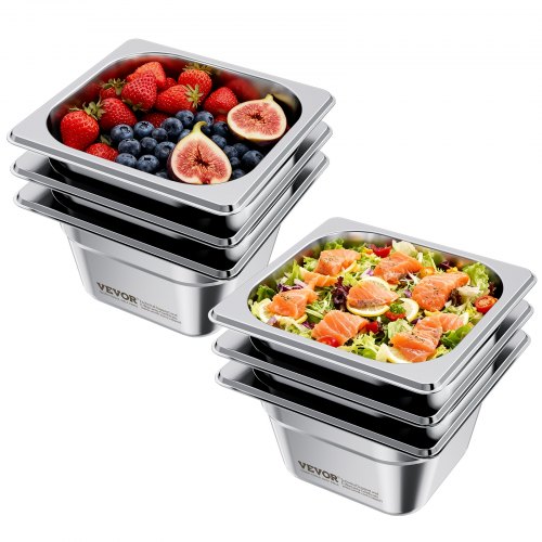 

VEVOR Bac Gastronorme GN 1/6, Récipient de Restauration en Acier Inoxydable 6PCs 1,7 L, Bac Inox Alimentaire Profondeur 10 cm, Anti-adhérent et Antirouille, pour Bain-marie Buffet Chauffe-plats Hôtel
