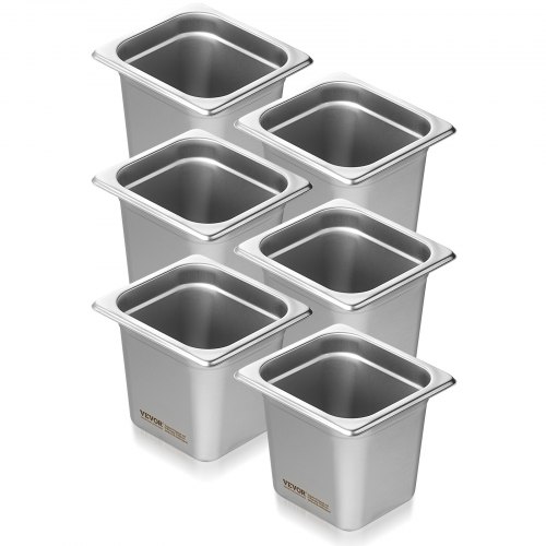 

VEVOR 6PCs Bac Gastronorme GN 1/6 Récipient Inox Bain-marie 16 cm Profondeur