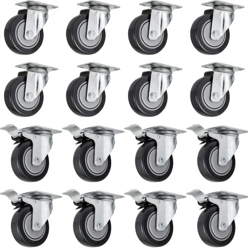 

VEVOR 16 pcs Roulettes Pivotantes Robustes, Roulettes de Chariot Pivotantes en caoutchouc de 5", Roulettes Transports Noires, Roulettes de Frein Antidérapantes, Rotation à 360 ° Stable et Porteur