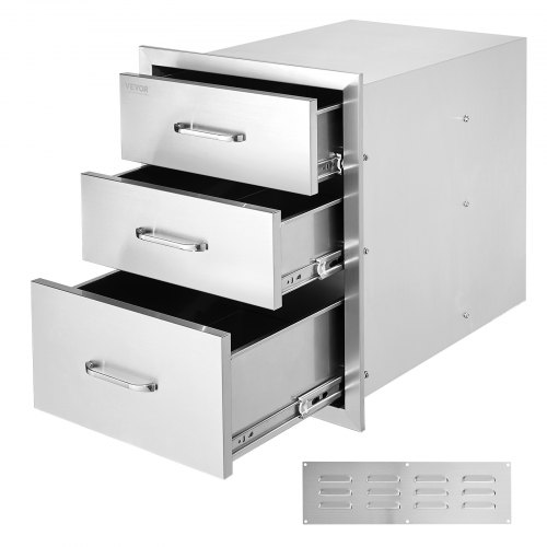 

VEVOR Tiroir Inox de Cuisine 46x52x59cm Triple Espaces de Rangement Commode de Rangement en Acier Inoxydable avec Poignée 3 Tiroirs Intégré pour Ranger Ustensile de Cuisine d'Extérieur Barbecue