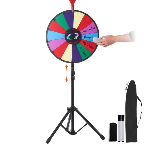 

VEVOR Roue de Loterie Personnalisée 45 cm, Roue de Fortune Effaçable à Sec, Roue de la Chance 14 Fentes Colorées, Roue de Fortune avec Support Trépied Réglable, Rotation Douce Stylo Effaceur Soirée