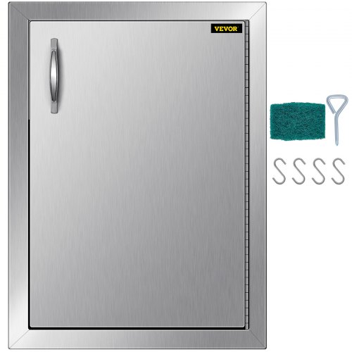 VEVOR Porte pour Cuisine d'Extérieur Acier Inoxydable 304 Porte pour îlots de Barbecue 16 x 22 Pouces Porte Simple pour Cuisine en Plein Air avec Trous pour Crochets Fermeture Vaisselle BBQ