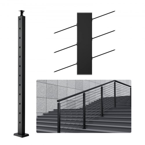 

VEVOR Poteau de garde-corps escalier à câble trou incliné 30° 106,7x2,5x5cm noir